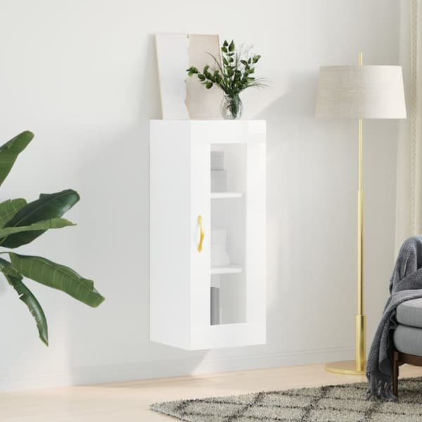 The Living Store vægskab 34,5x34x90 cm hvid højglans -  Skænke