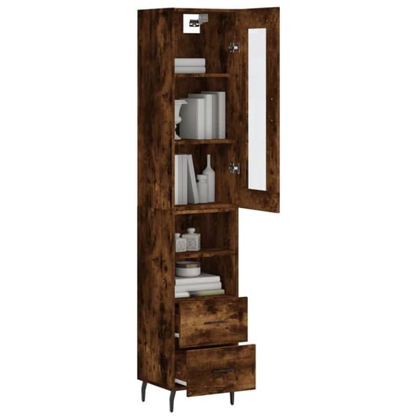 The Living Store Högskåp rökfärgad ek 34,5x34x180 cm konstruerat trä -  Skänkar & serveringsbord