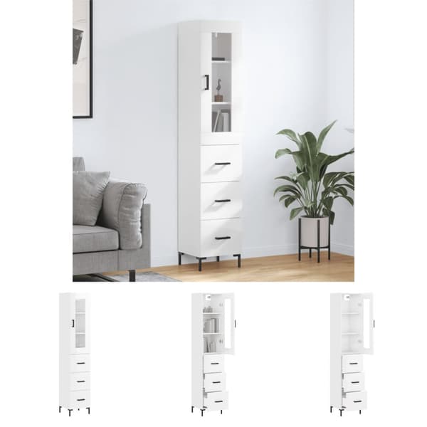 The Living Store Högskåp vit högglans 34,5x34x180 cm konstruerat trä - Skänkar & serveringsbord