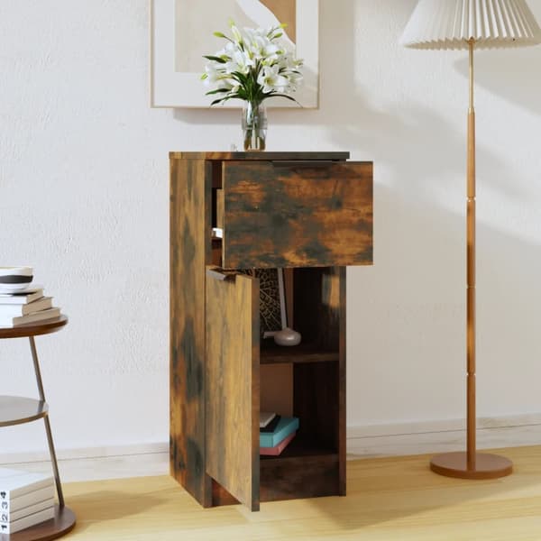 The Living Store skænk 30x30x70 cm konstrueret træ røget egetræsfarve - Skænke