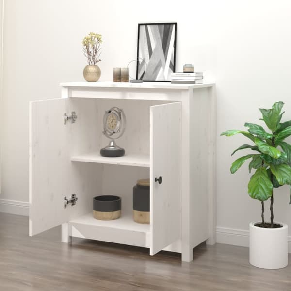The Living Store Senkki valkoinen 70x35x80 cm täysi mänty - Tarjoilupöydät & senkit