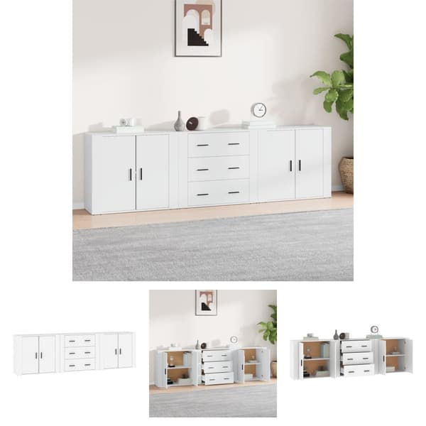 The Living Store Senkit 3 kpl valkoinen tekninen puu - Tarjoilupöydät & senkit