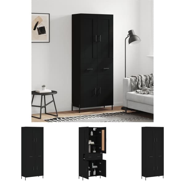 The Living Store Högskåp svart 69,5x34x180 cm konstruerat trä -  Skänkar & serveringsbord