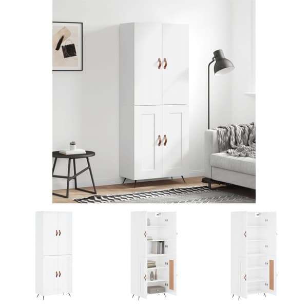 The Living Store højskab 69,5x34x180 cm konstrueret træ hvid højglans - Skænke