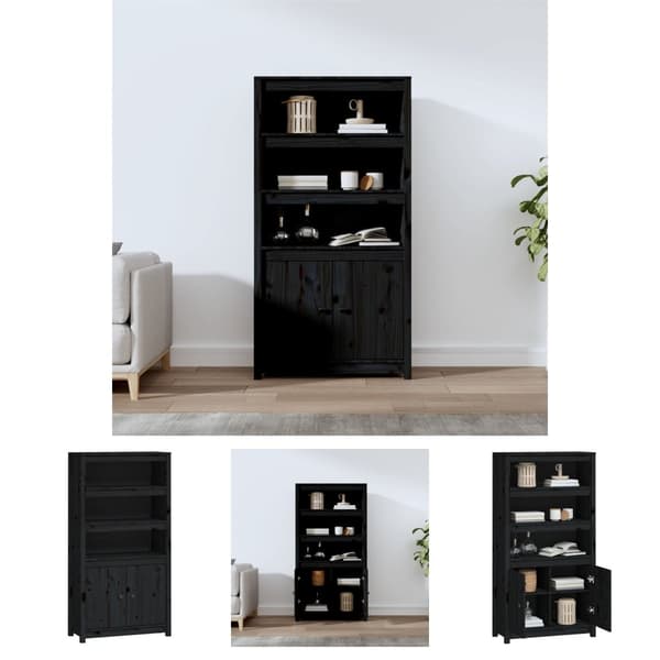 The Living Store Kaappi musta 80x35x154 cm täysi mänty -  Tarjoilupöydät & senkit