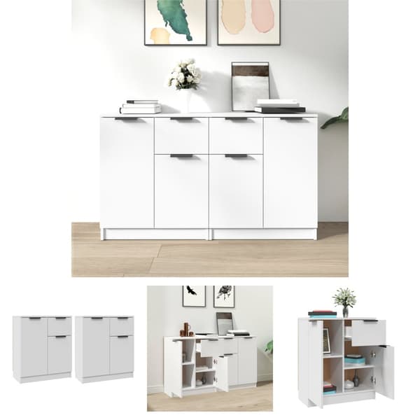 The Living Store Senkit 2 kpl valkoinen 60x30x70 cm tekninen puu -  Tarjoilupöydät & senkit