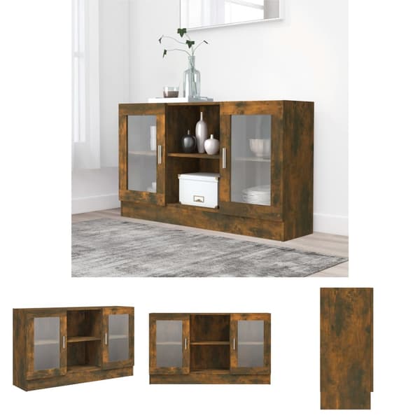 The Living Store Vitrinskåp rökfärgad ek 120x30,5x70 cm konstruerat trä -  Skänkar & serveringsbord