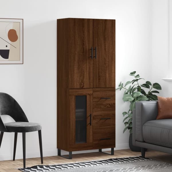 The Living Store højskab 69,5x34x180 cm konstrueret træ brun egetræsfarve -  Skænke