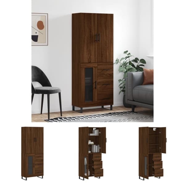 The Living Store højskab 69,5x34x180 cm konstrueret træ brun egetræsfarve -  Skænke