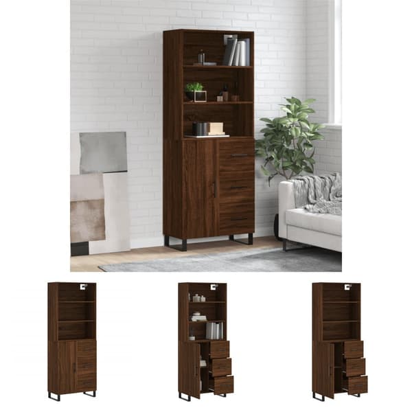 The Living Store Högskåp brun ek 69,5x34x180 cm konstruerat trä -  Skänkar & serveringsbord