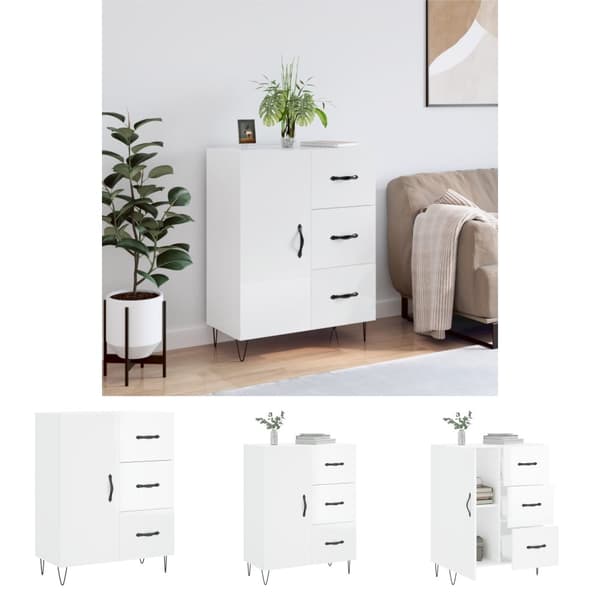 The Living Store Skänk vit högglans 69,5x34x90 cm konstruerat trä - Skänkar & serveringsbord