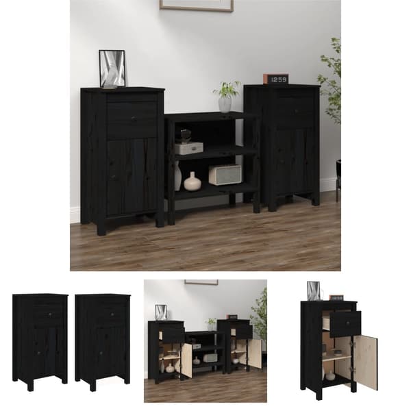 The Living Store Senkit 2 kpl musta 40x35x80 cm täysi mänty -  Tarjoilupöydät & senkit