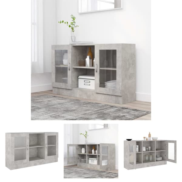 The Living Store Vitrinskåp betonggrå 120x30,5x70 cm spånskiva - Skänkar & serveringsbord