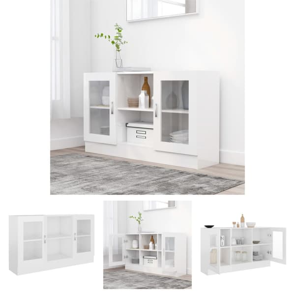 The Living Store Vitriinikaappi korkeakiilto valk. 120x30,5x70 cm tekninen puu -  Tarjoilupöydät & senkit