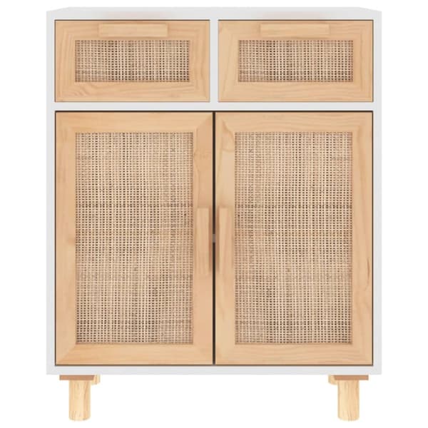 The Living Store skænk 60x30x75 cm massivt fyrretræ og naturlig rattan hvid -  Skænke