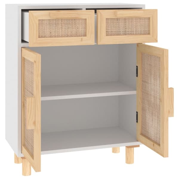 The Living Store skænk 60x30x75 cm massivt fyrretræ og naturlig rattan hvid -  Skænke