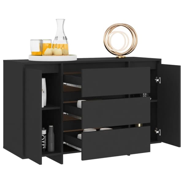 The Living Store Skänk med 3 lådor svart 120x41x75 cm konstruerat trä -  Skänkar & serveringsbord