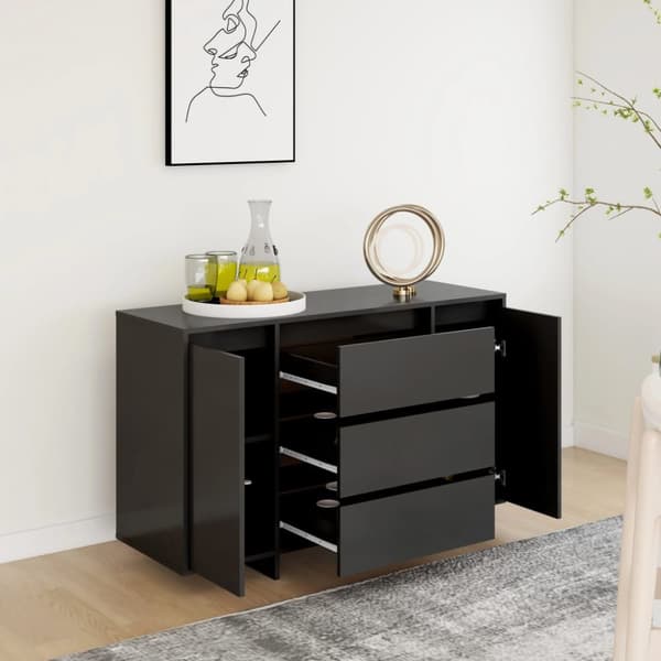 The Living Store Skänk med 3 lådor svart 120x41x75 cm konstruerat trä -  Skänkar & serveringsbord