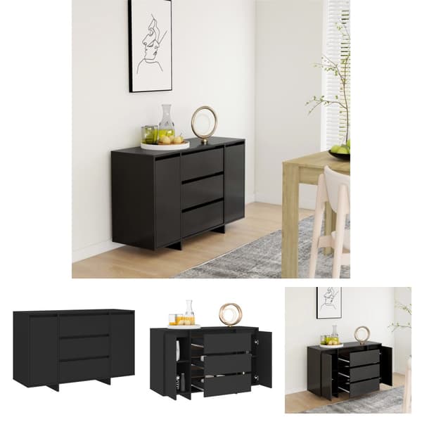 The Living Store Skänk med 3 lådor svart 120x41x75 cm konstruerat trä -  Skänkar & serveringsbord