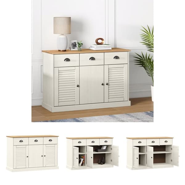 The Living Store Skänk med lådor vit VIGO 113x40x75 cm massiv furu - Skänkar & serveringsbord
