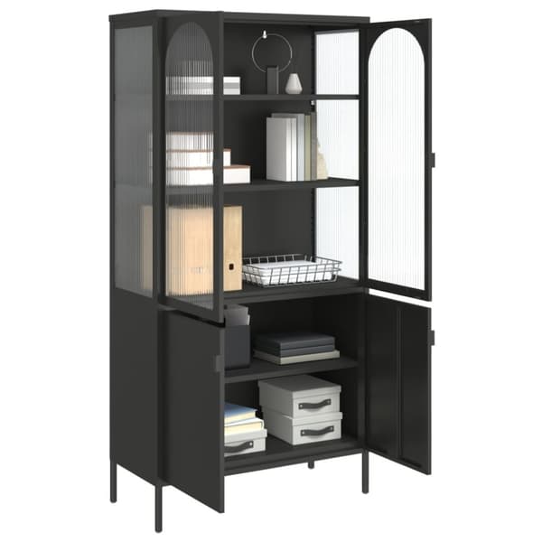 The Living Store Högskåp svart 90x40x180 cm glas och stål -  Skänkar & serveringsbord