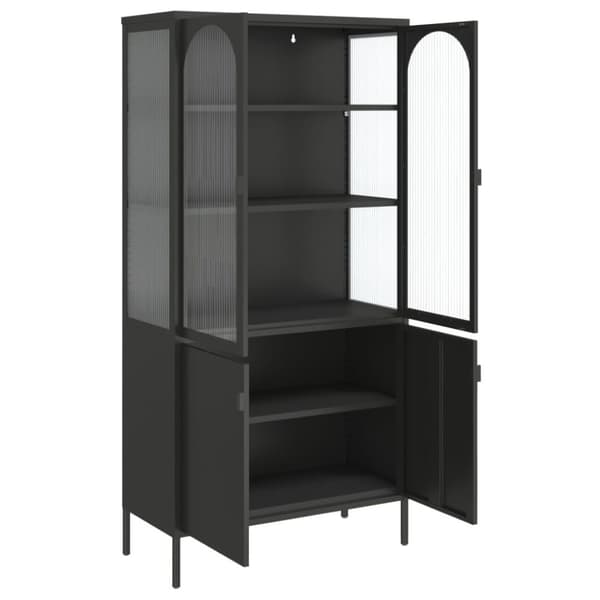 The Living Store Högskåp svart 90x40x180 cm glas och stål - Skänkar & serveringsbord