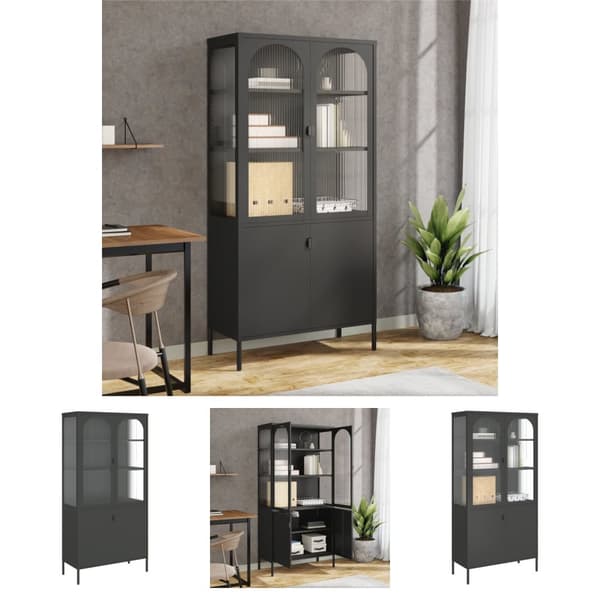The Living Store Högskåp svart 90x40x180 cm glas och stål -  Skänkar & serveringsbord