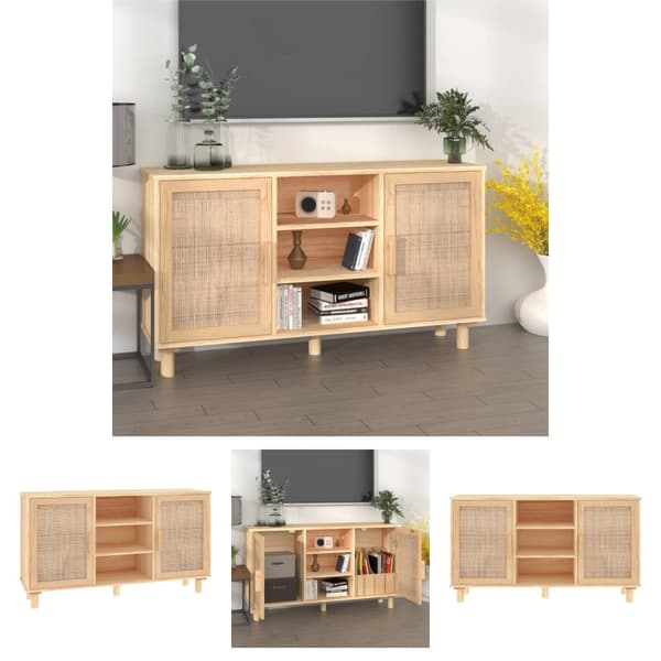 The Living Store Senkki ruskea 105x30x60 cm täysi mänty ja luonnonrottinki - Tarjoilupöydät & senkit