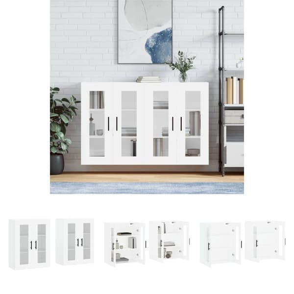 The Living Store Seinäkiinnitettävät kaapit 2 kpl valkoinen tekninen puu -  Tarjoilupöydät & senkit