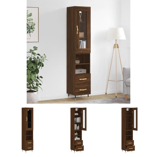 The Living Store skab 34,5x34x180 cm konstrueret træ brun egetræsfarve -  Skænke