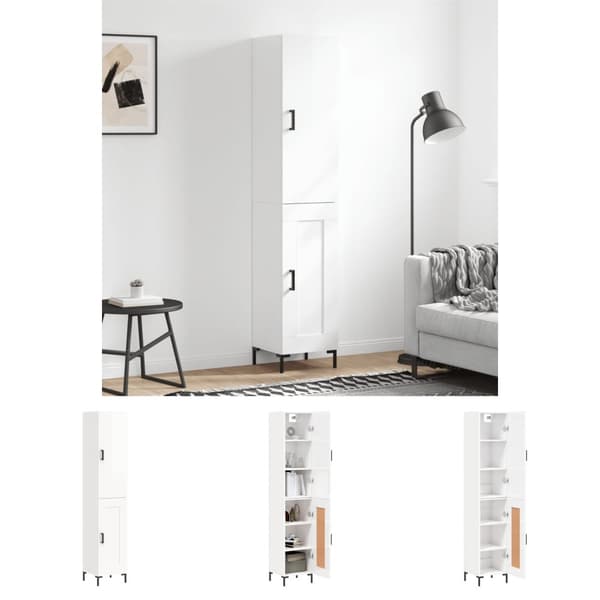 The Living Store skab 34,5x34x180 cm konstrueret træ hvid højglans - Skænke