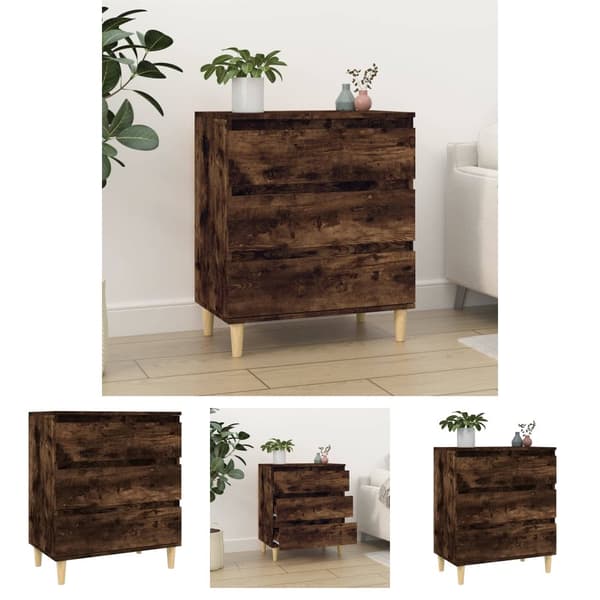 The Living Store skænk 60x35x70 cm konstrueret træ røget egetræsfarve - Skænke