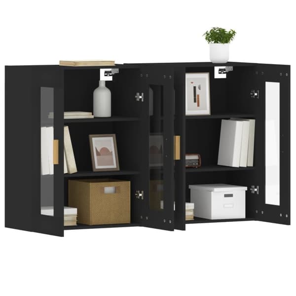 The Living Store Seinäkiinnitettävät kaapit 2 kpl musta tekninen puu -  Tarjoilupöydät & senkit