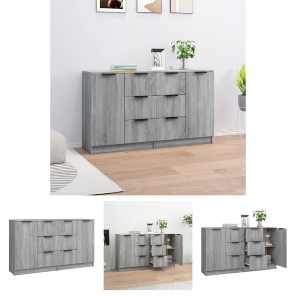 The Living Store Senkit 2 kpl harmaa Sonoma 60x30x70 cm tekninen puu -  Tarjoilupöydät & senkit