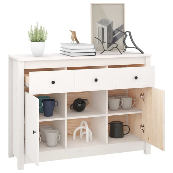 The Living Store skænk 100x35x74,5 cm massivt fyrretræ hvid - Skænke