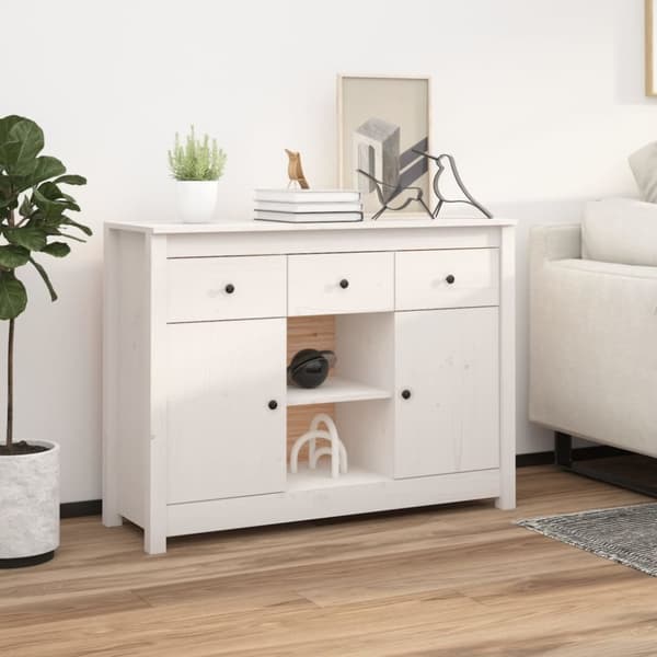 The Living Store skænk 100x35x74,5 cm massivt fyrretræ hvid - Skænke