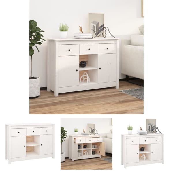 The Living Store skænk 100x35x74,5 cm massivt fyrretræ hvid - Skænke