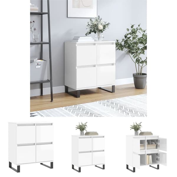 The Living Store skænk 60x35x70 cm konstrueret træ hvid højglans -  Skænke