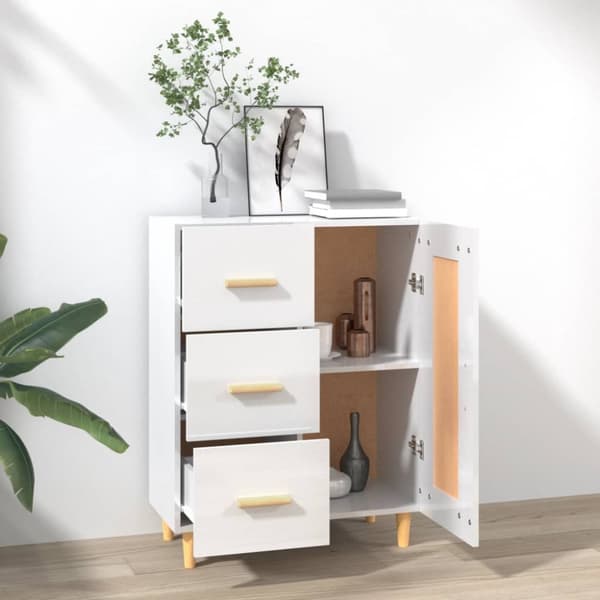 The Living Store skænk 69,5x34x90 cm konstrueret træ hvid højglans -  Skænke