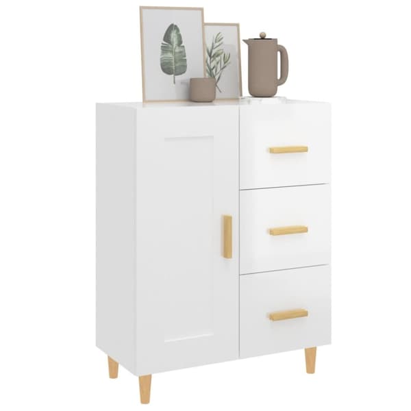 The Living Store skænk 69,5x34x90 cm konstrueret træ hvid højglans -  Skænke