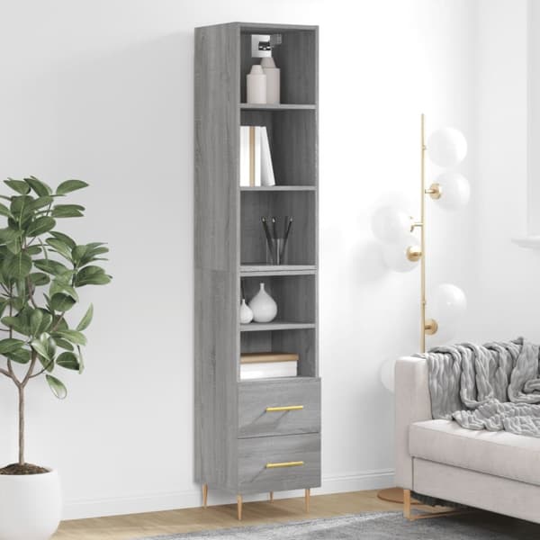 The Living Store Högskåp grå sonoma 34,5x34x180 cm konstruerat trä -  Skänkar & serveringsbord
