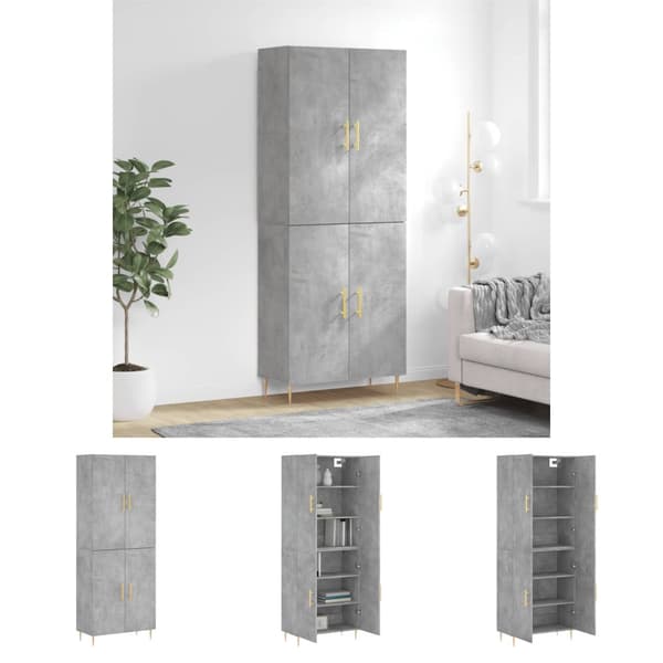 The Living Store Kaappi betoninharmaa 69,5x34x180 cm tekninen puu -  Tarjoilupöydät & senkit