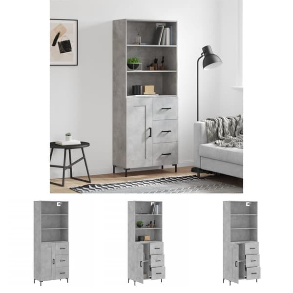 The Living Store Högskåp betonggrå 69,5x34x180 cm konstruerat trä - Skänkar & serveringsbord