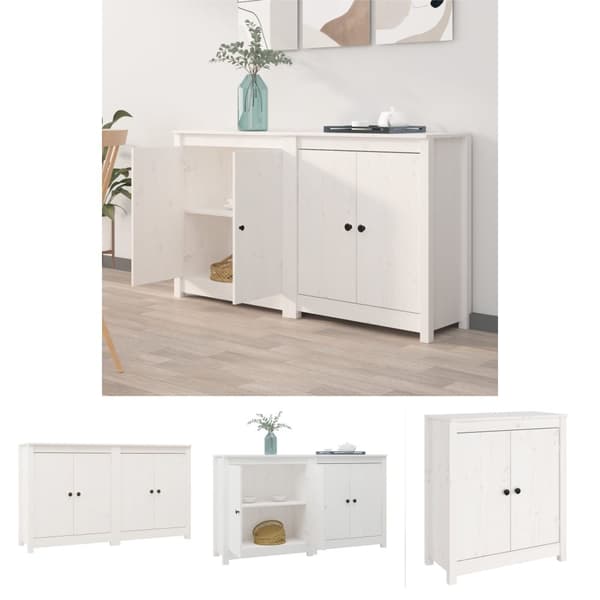 The Living Store Senkit 2 kpl valkoinen 70x35x80 cm täysi mänty -  Tarjoilupöydät & senkit