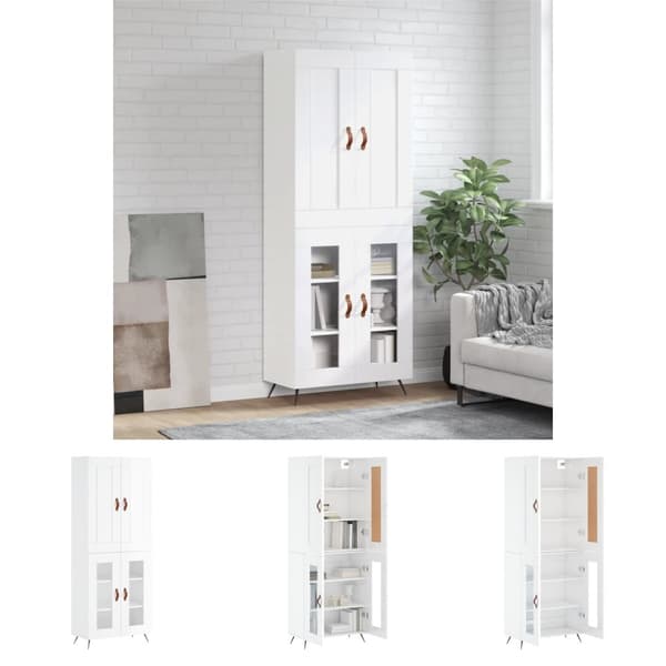 The Living Store højskab 69,5x34x180 cm konstrueret træ hvid højglans -  Skænke