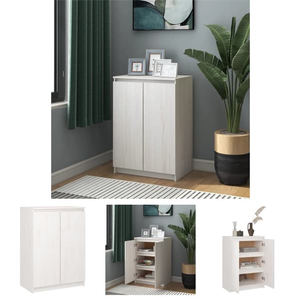 The Living Store skænk 60x36x84 cm massivt fyrretræ hvid -  Skænke