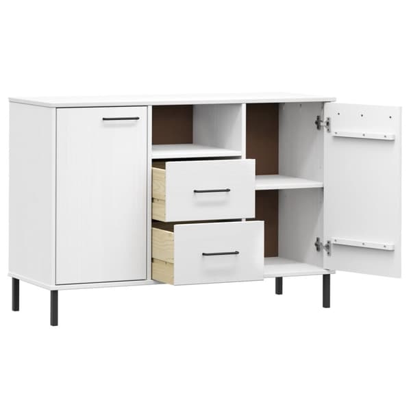 The Living Store Skänk med metallben OSLO vit 113x40x77 cm massivt trä -  Skänkar & serveringsbord