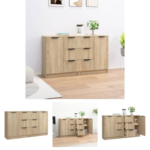 The Living Store Skänkar 2 st sonoma-ek 60x30x70 cm konstruerat trä - Skänkar & serveringsbord