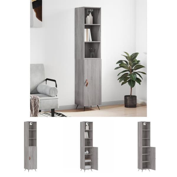 The Living Store Högskåp grå sonoma 34,5x34x180 cm konstruerat trä -  Skänkar & serveringsbord