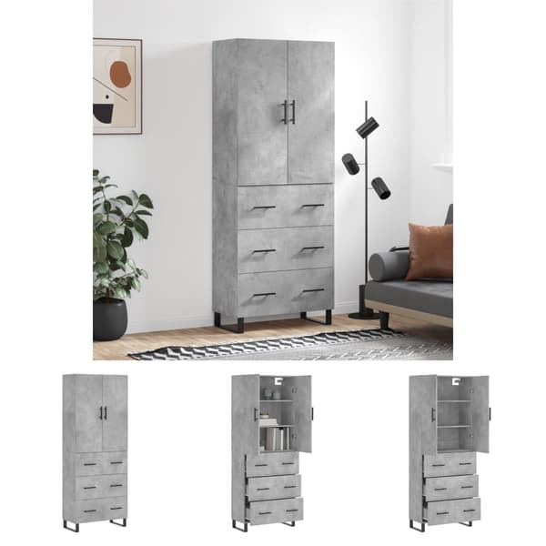 The Living Store højskab 69,5x34x180 cm konstrueret træ betongrå -  Skænke